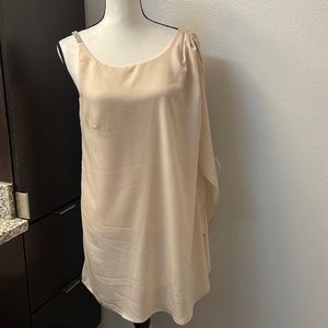 Champagne asymmetrical mini dress with jeweled strap
